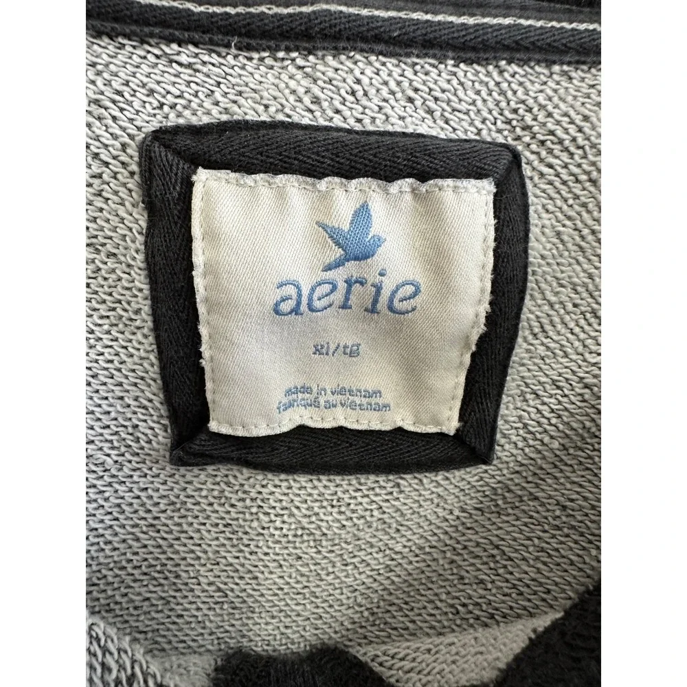 Aerie Women's Gray Distressed Raw Hem Crop Sweatshirt 3/4 Sleeve XL Grunge - Picture 4 of 5